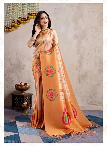 Designer Banarasi Silk Saree with Modern Abstract Print & Woven Mandala Pallu | Pre-Stitched Fall & Pico Included | ViViRaSmi