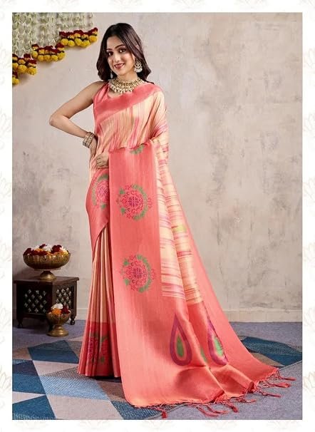 Designer Banarasi Silk Saree with Modern Abstract Print & Woven Mandala Pallu | Pre-Stitched Fall & Pico Included | ViViRaSmi