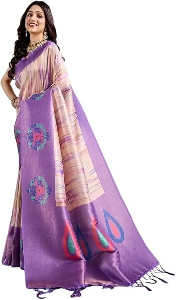 Designer Banarasi Silk Saree with Modern Abstract Print & Woven Mandala Pallu | Pre-Stitched Fall & Pico Included | ViViRaSmi