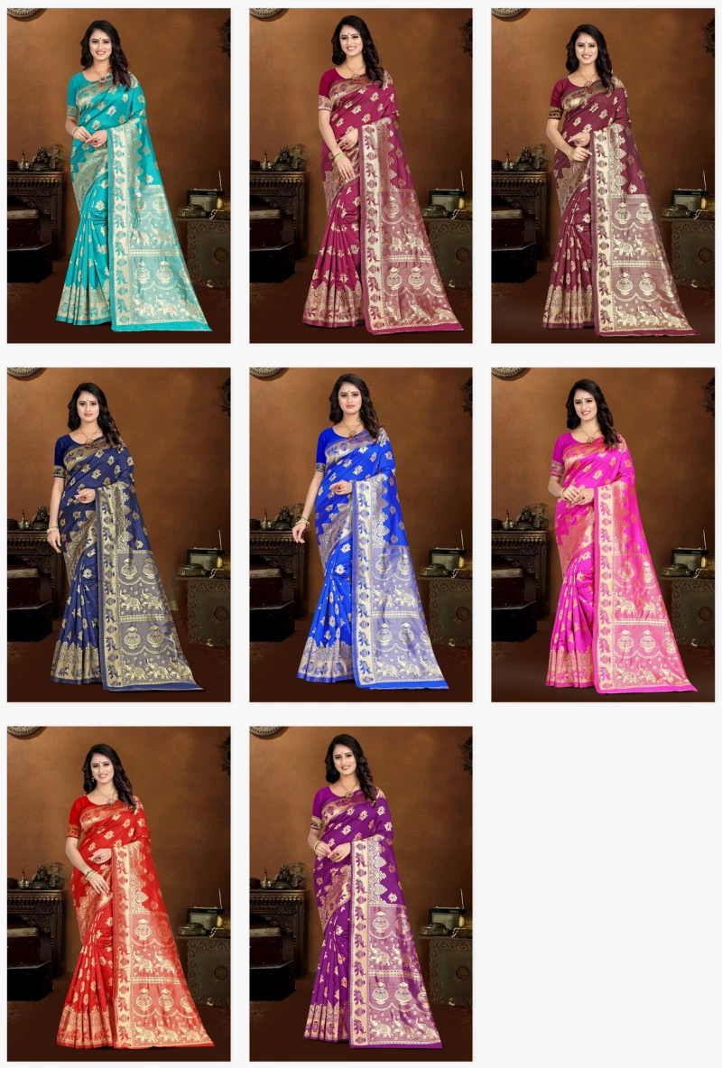 Women's Banarasi Silk Saree with Fall and Pico Stitched,Rich Pallu & Blouse Piece - Perfect for Weddings, Festivals & Parties