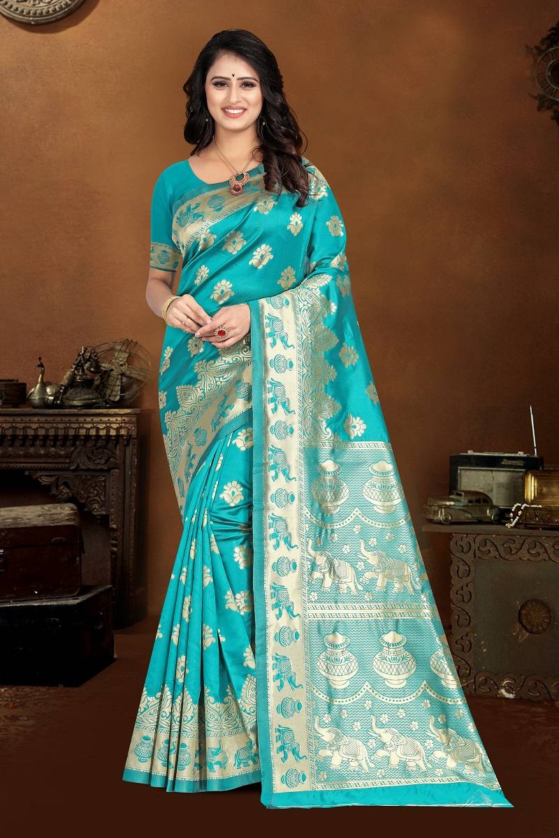 Women's Banarasi Silk Saree with Fall and Pico Stitched,Rich Pallu & Blouse Piece - Perfect for Weddings, Festivals & Parties