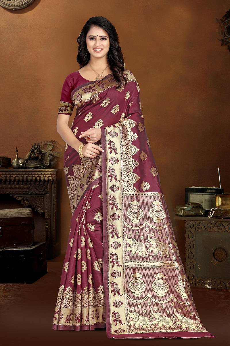 Women's Banarasi Silk Saree with Fall and Pico Stitched,Rich Pallu & Blouse Piece - Perfect for Weddings, Festivals & Parties