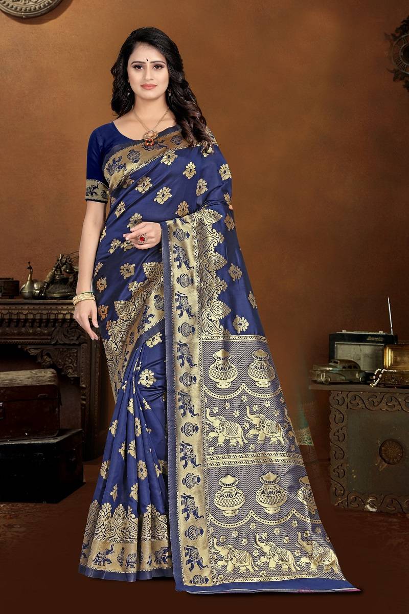 Women's Banarasi Silk Saree with Fall and Pico Stitched,Rich Pallu & Blouse Piece - Perfect for Weddings, Festivals & Parties