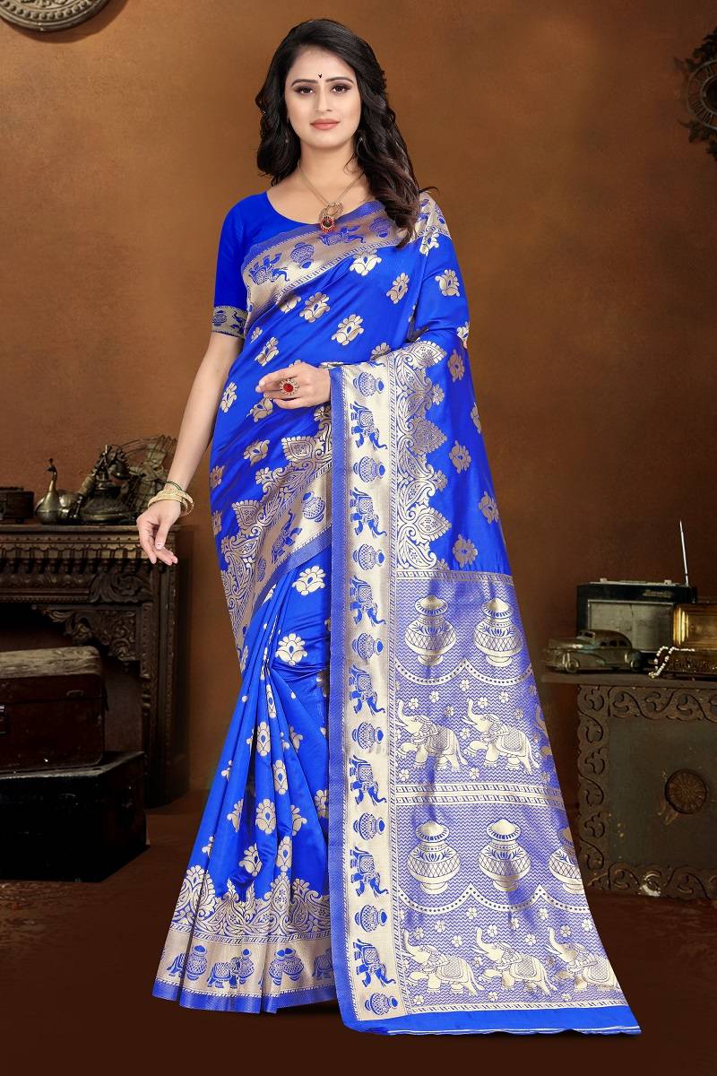 Women's Banarasi Silk Saree with Fall and Pico Stitched,Rich Pallu & Blouse Piece - Perfect for Weddings, Festivals & Parties