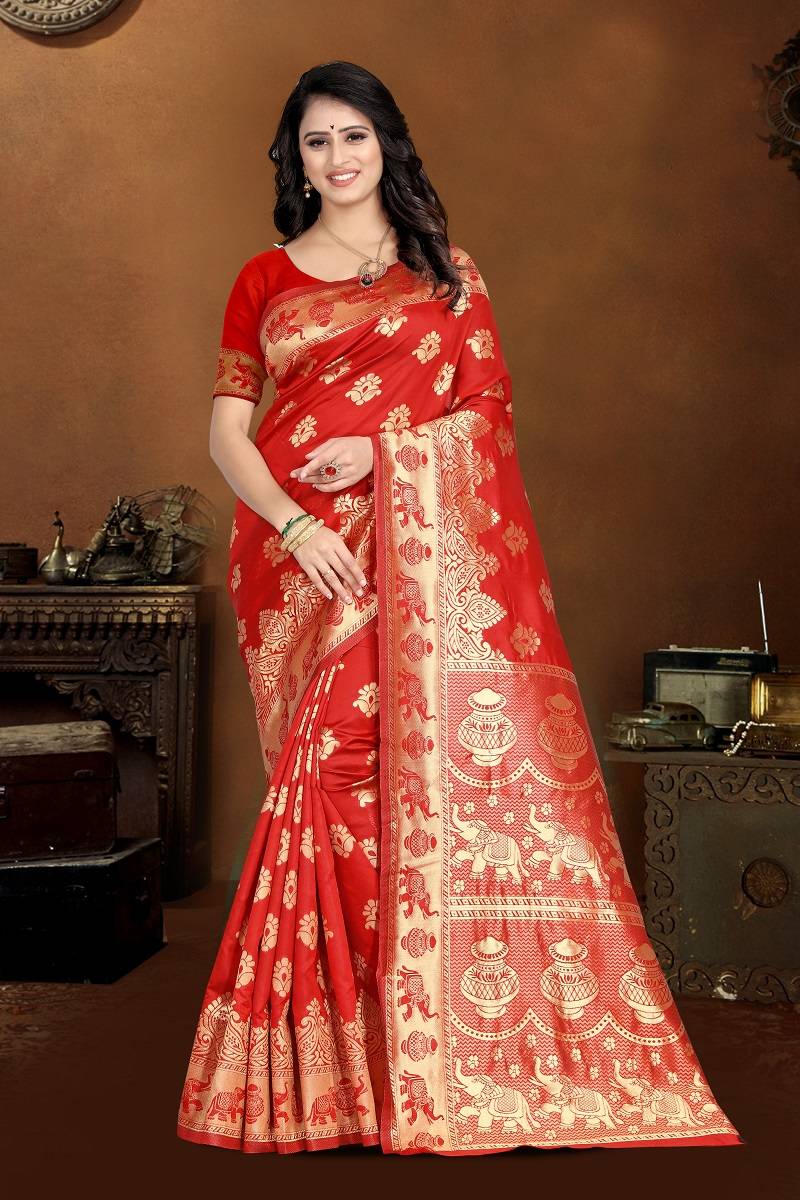 Women's Banarasi Silk Saree with Fall and Pico Stitched,Rich Pallu & Blouse Piece - Perfect for Weddings, Festivals & Parties