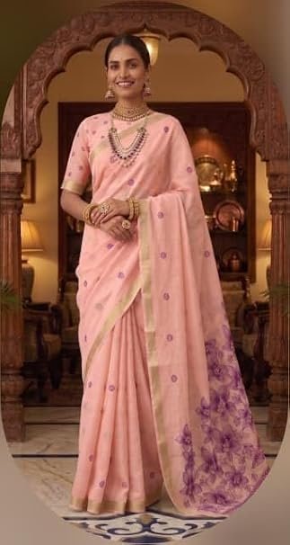 Soft Silk Cotton Saree for Women with Zari Border| Fall & Pico Stitched | Floral Digital Print Pallu | Banarasi Style Saree with Unstitched Blouse Piece