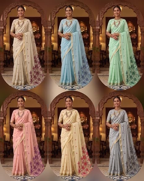 Soft Silk Cotton Saree for Women with Zari Border| Fall & Pico Stitched | Floral Digital Print Pallu | Banarasi Style Saree with Unstitched Blouse Piece