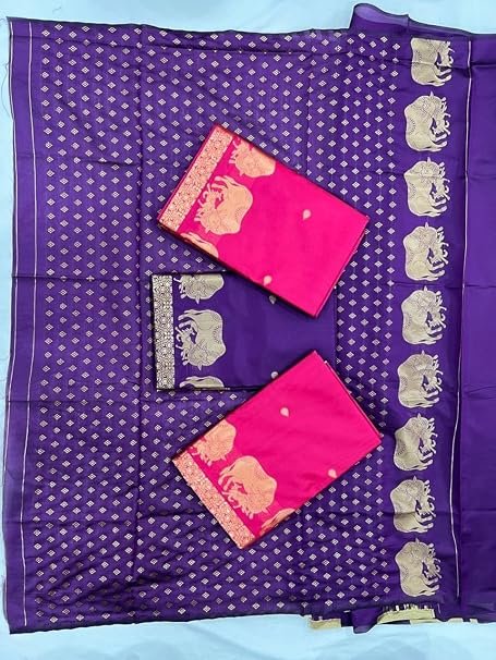Celebrity-Inspired Soft Lichi Silk Saree -FALL AND PICO STITCHED - Rich Jacquard Woven Motifs – Full Body Weaving & Contrast Border – Premium Festive Wear