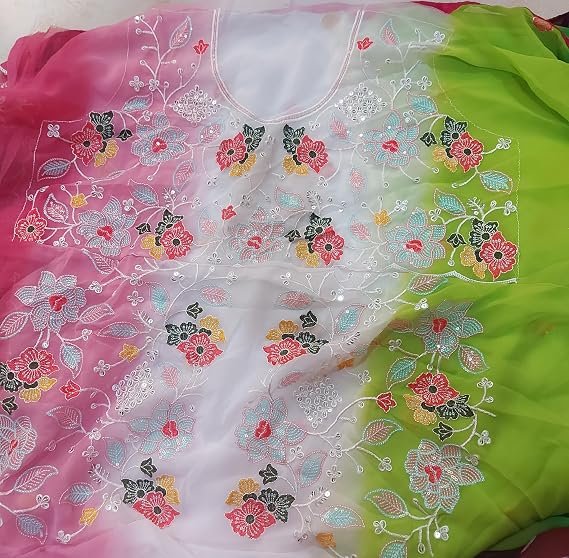 Ready To wear saree. Designer Ombre Georgette Saree with Heavy Floral Thread Embroidery & Sequin Work | Vivirasmi |Party Wear Fancy Border Saree