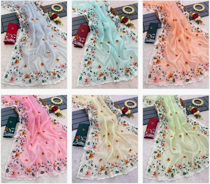 Ready to wear saree | Women's Floral/Printed Organza Saree with Designer Fancy Blouse Piece | Lightweight Sheer Saree for Party, Festive & Wedding Occasions