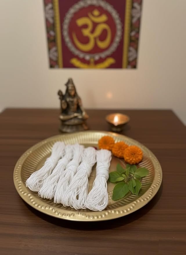 Sacred Cotton Janeu Thread for Puja Rituals,Traditional Yagnopavitam, Vivirasmi | White10 Pieces (Janeu 10 PCs)