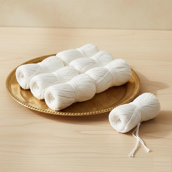 Sacred Cotton Janeu Thread for Puja Rituals,Traditional Yagnopavitam, Vivirasmi | White10 Pieces (Janeu 10 PCs)