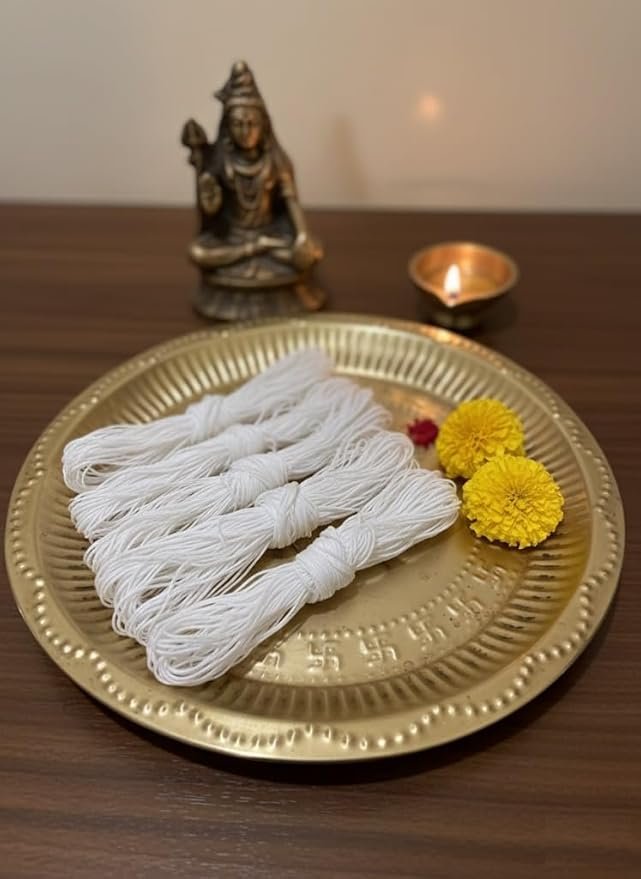 Sacred Cotton Janeu Thread for Puja Rituals,Traditional Yagnopavitam, Vivirasmi | White10 Pieces (Janeu 10 PCs)