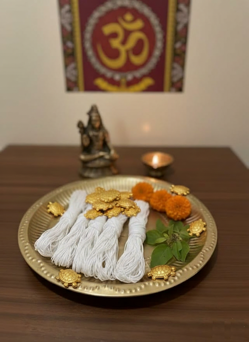 Sacred Cotton Janeu Thread for Puja Rituals,Traditional Yagnopavitam, Vivirasmi | White10 Pieces (Janeu 10 PCs)