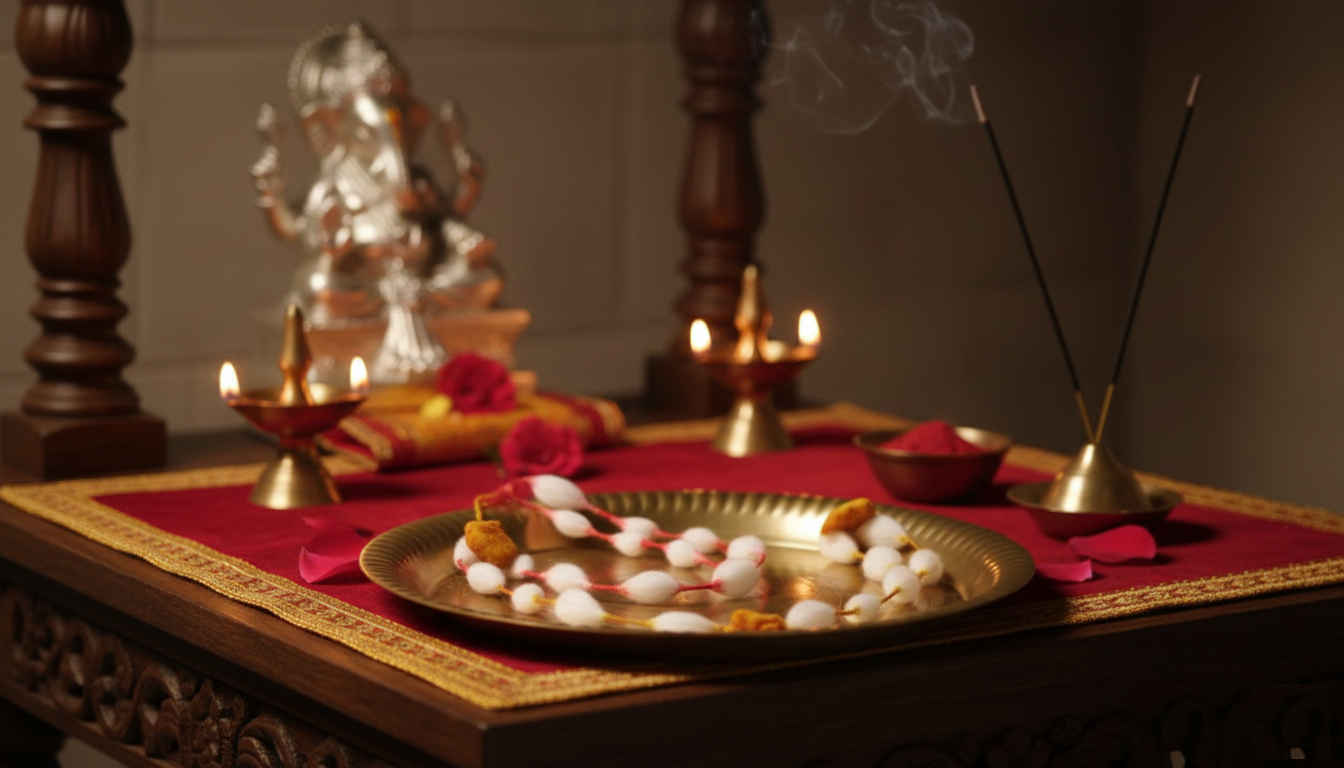 Traditional Kaapas Mala – Pure Cotton Garland for Deity Idols -16 Yele