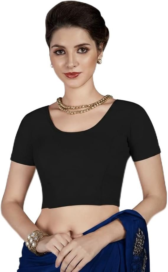 Premium Stretch Cotton Saree Blouse – Ready-to-Wear, Pull-On Style (Fits Size M and L Only)