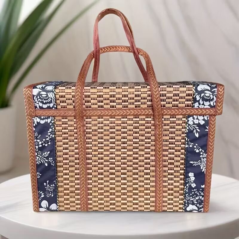 Bamboo Basket - Foldable Rectangular Tote Bags for Picnics, Shopping & Camping -Bamboo Bags