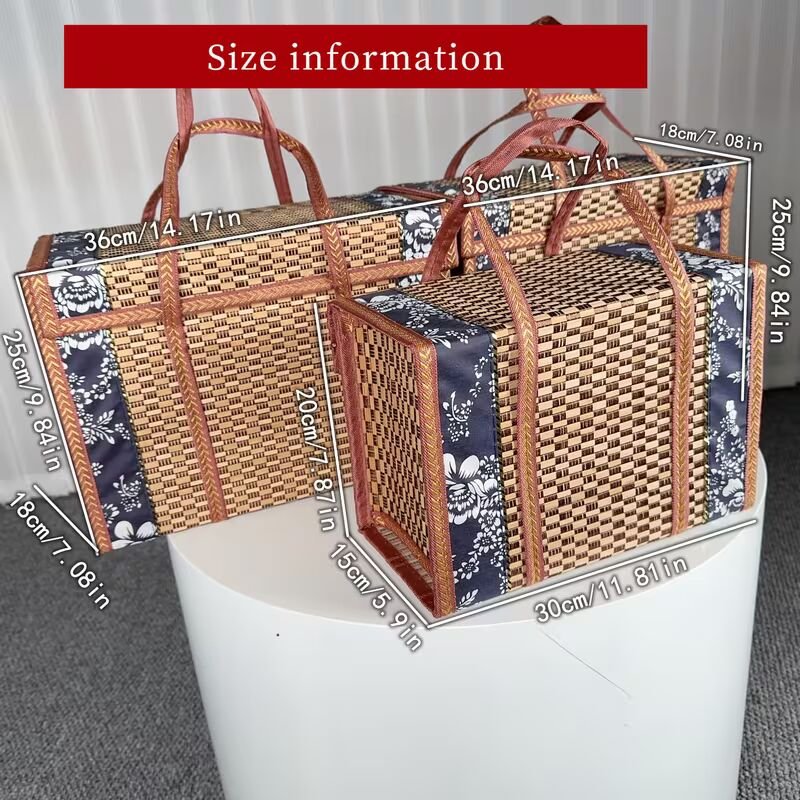 Bamboo Basket - Foldable Rectangular Tote Bags for Picnics, Shopping & Camping -Bamboo Bags