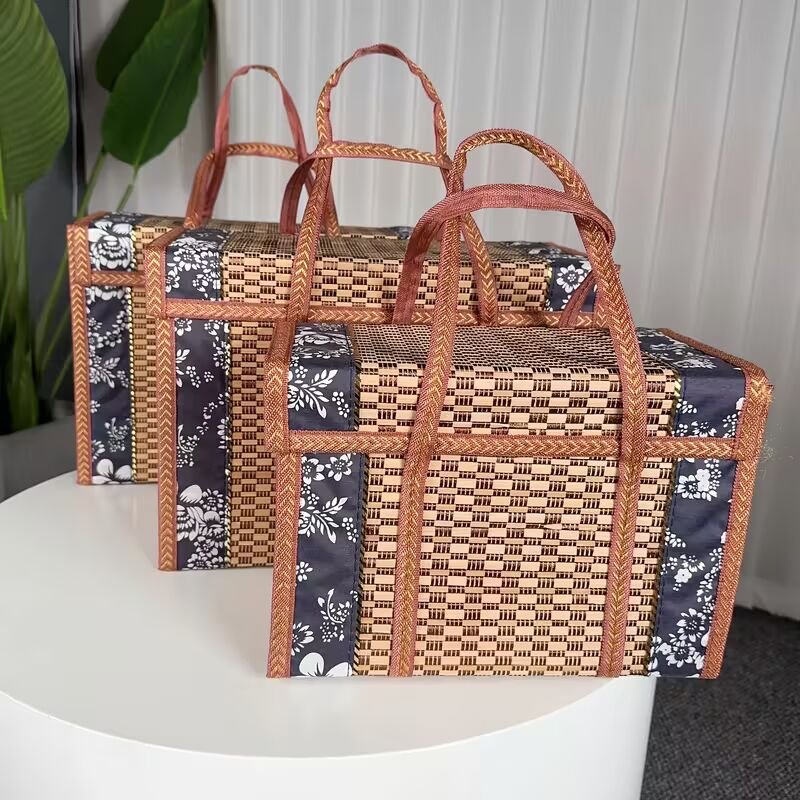 Bamboo Basket - Foldable Rectangular Tote Bags for Picnics, Shopping & Camping -Bamboo Bags