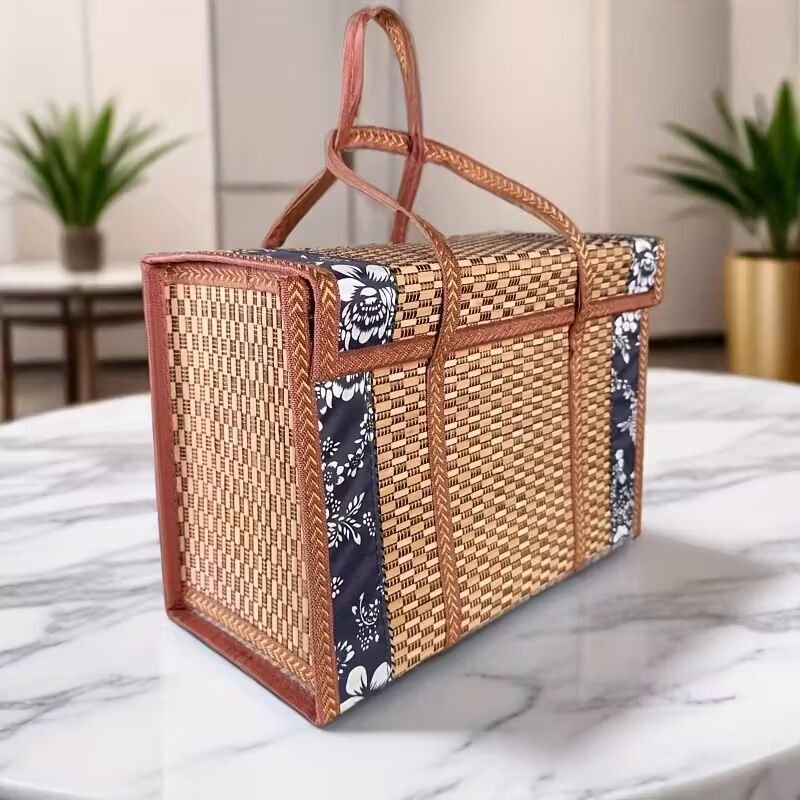 Bamboo Basket - Foldable Rectangular Tote Bags for Picnics, Shopping & Camping -Bamboo Bags