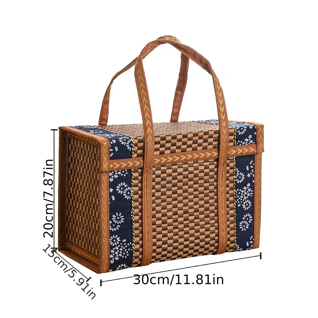 Bamboo Basket - Foldable Rectangular Tote Bags for Picnics, Shopping & Camping -Bamboo Bags