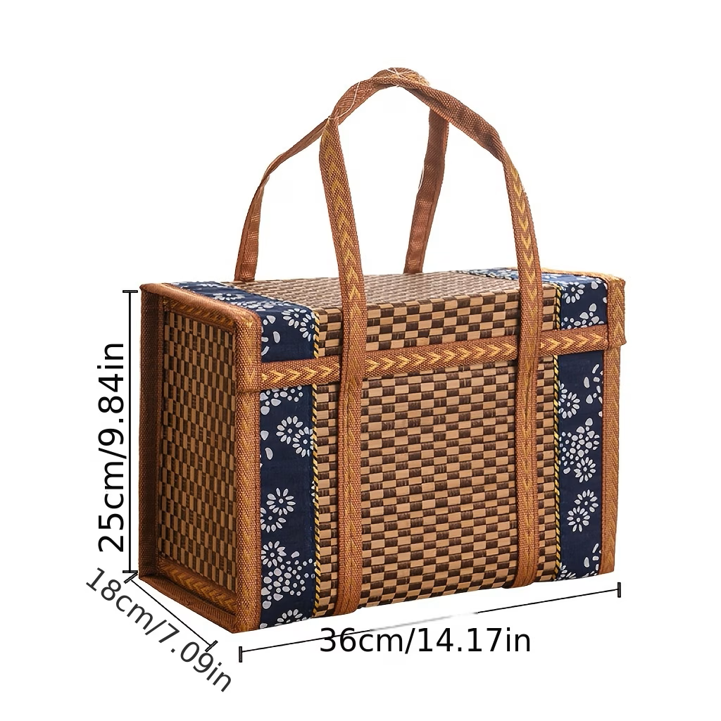 Bamboo Basket - Foldable Rectangular Tote Bags for Picnics, Shopping & Camping -Bamboo Bags