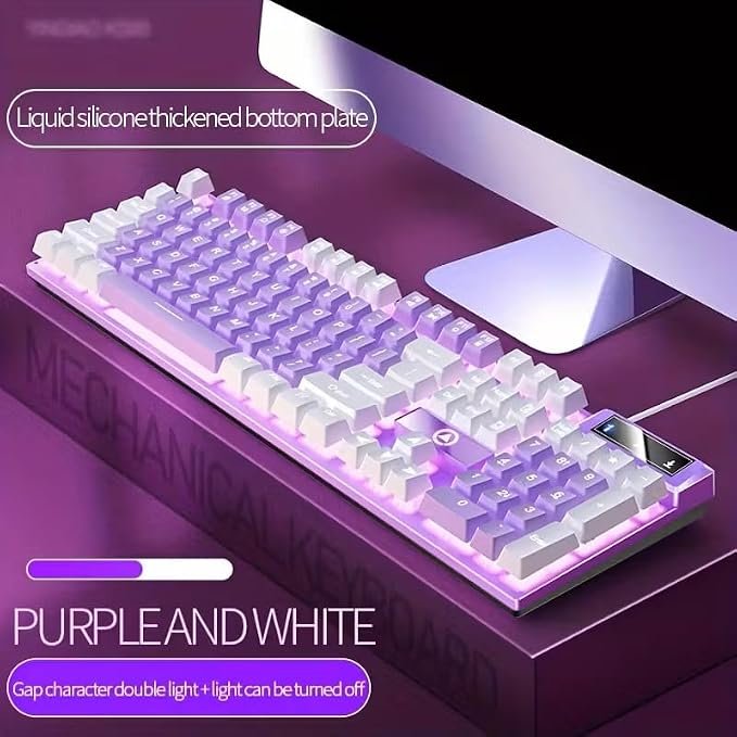 Dazzle Series Pro Wired Gaming Keyboard – Rainbow RGB Backlit Mechanical Feel Keyboard with 104 Silent Keys, Multimedia Shortcuts & Ergonomic Stepped Design for PC/Windows