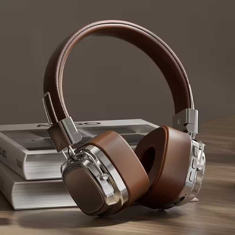 Retro Wireless Headphones, HiFi Stereo Sound, 5.3 Bluetooth, Foldable Design, 200-Hour Standby, Metal Trim, Leather Texture, Dual Mode with Microphone, for Music and Gaming