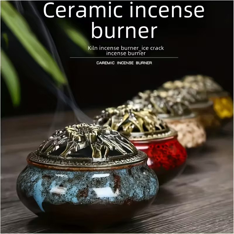 Ceramic Incense Burner, Decorative Holder for Sticks & Cones and Tablets, Ash Catcher for Home Fragrance, Bakhoor, Vivirasmi | Meditation & Aromatherapy