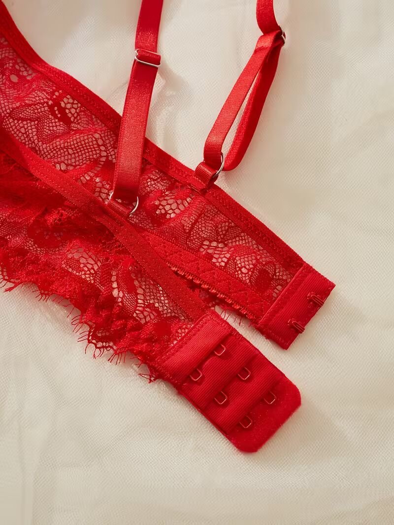2pcs Women'S Sexy Lingerie Set -Medium Support, No Padding, Perfect for Adult,Seductive Clothing | Floral Lace Design | Lace Bra Set (Red)