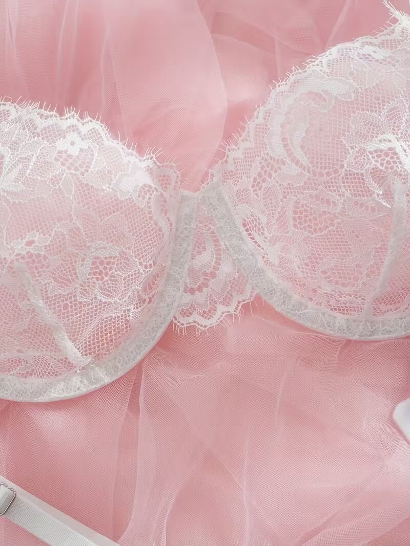 2pcs Women'S Sexy Lingerie Set -Medium Support, No Padding, Perfect for Adult,Seductive Clothing | Vivirasmi|Floral Lace Design(White)