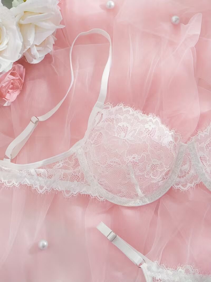 2pcs Women'S Sexy Lingerie Set -Medium Support, No Padding, Perfect for Adult,Seductive Clothing | Vivirasmi|Floral Lace Design(White)