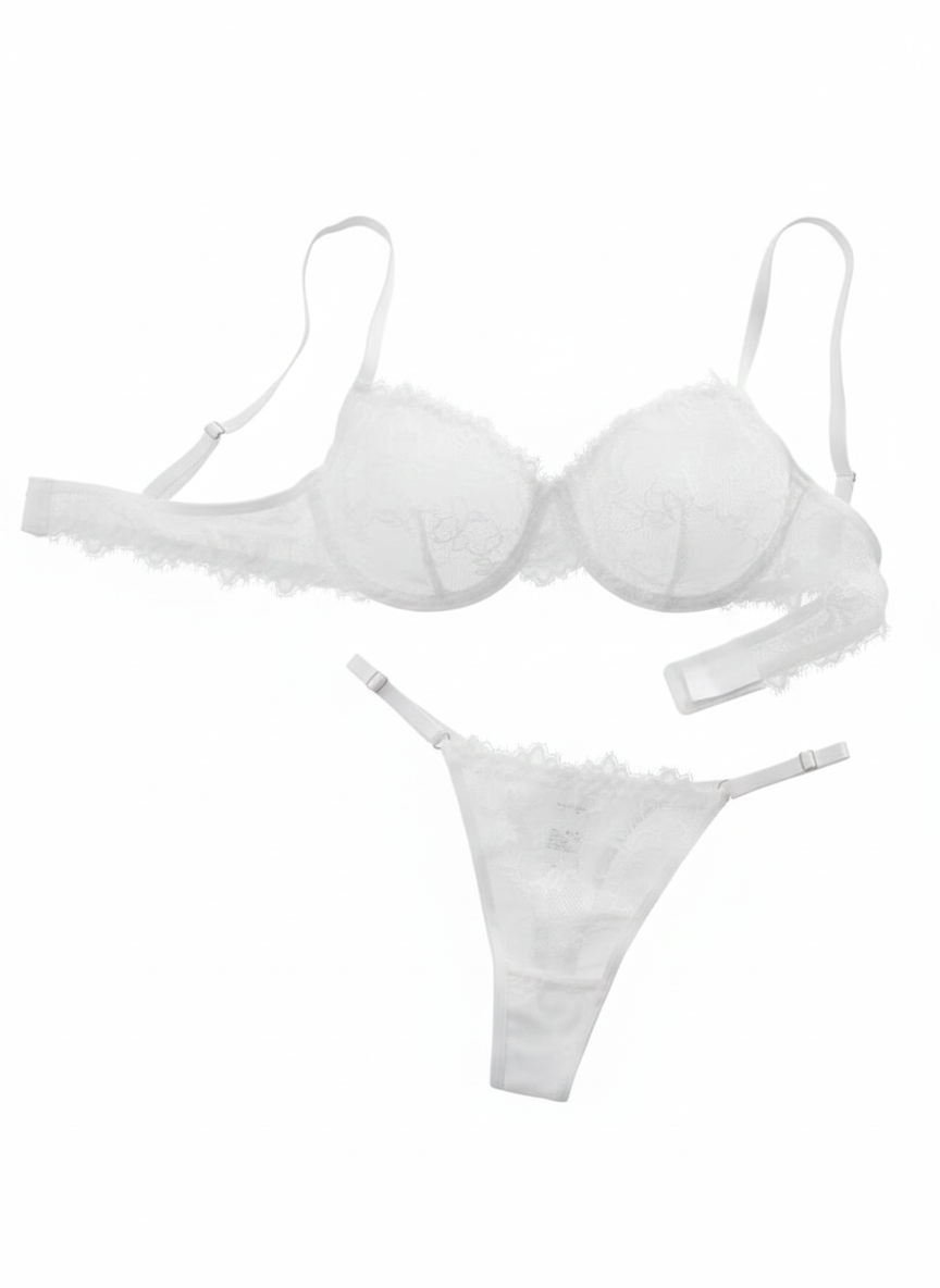 2pcs Women'S Sexy Lingerie Set -Medium Support, No Padding, Perfect for Adult,Seductive Clothing | Vivirasmi|Floral Lace Design(White)