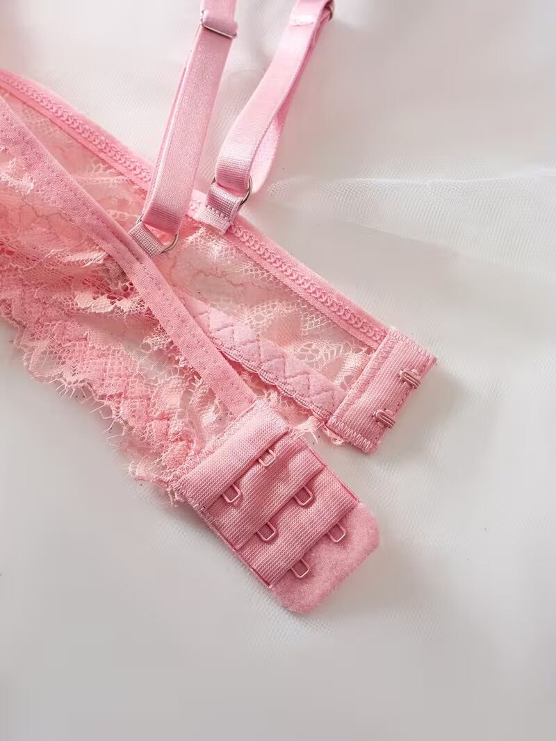 2pcs Women'S Sexy Lingerie Set -Medium Support, No Padding, Perfect for Adult,Seductive Clothing | Floral Lace Design (Pink)