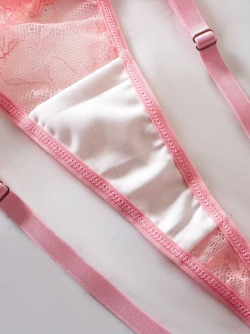 2pcs Women'S Sexy Lingerie Set -Medium Support, No Padding, Perfect for Adult,Seductive Clothing | Floral Lace Design (Pink)