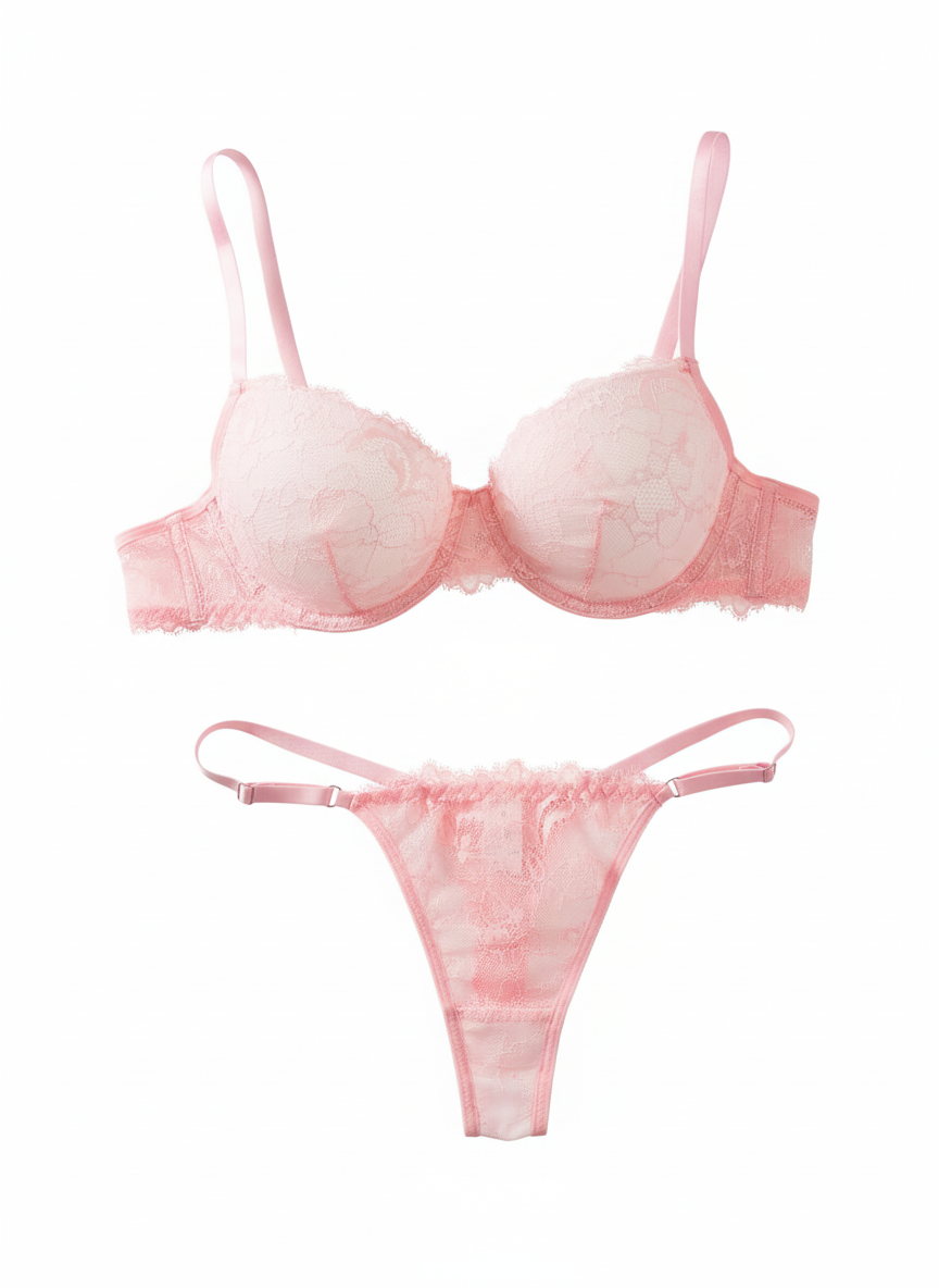 2pcs Women'S Sexy Lingerie Set -Medium Support, No Padding, Perfect for Adult,Seductive Clothing | Floral Lace Design (Pink)