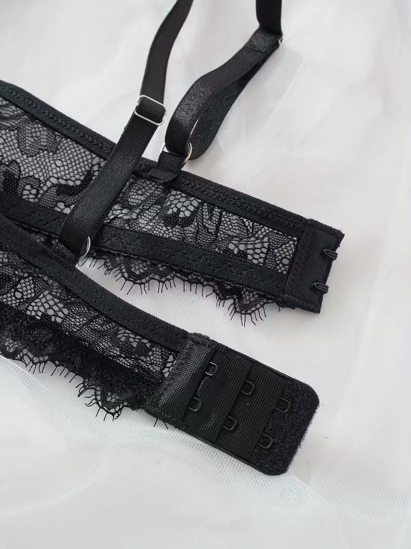 2pcs Women'S Sexy Lingerie Set -Medium Support, No Padding, Perfect for Adult,Seductive Clothing | Floral Lace Design(Black)