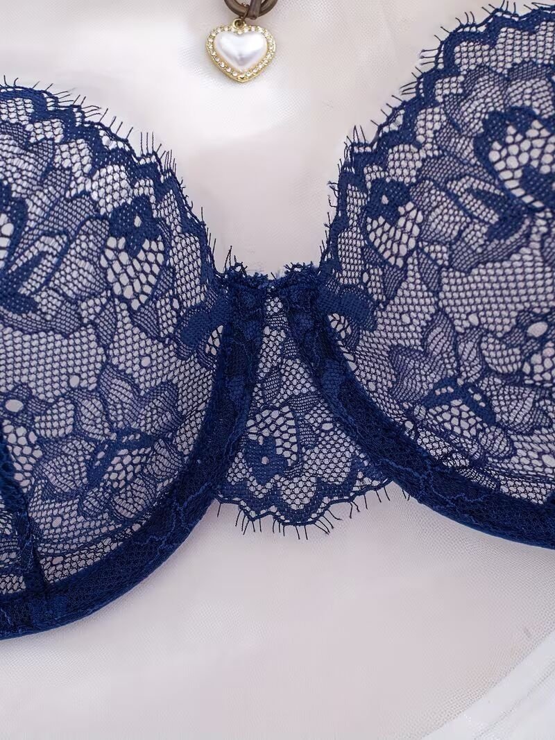 2pcs Women'S Sexy Lingerie Set -Medium Support, No Padding, Perfect for Adult,Seductive Clothing | Floral Lace Design (Blue)