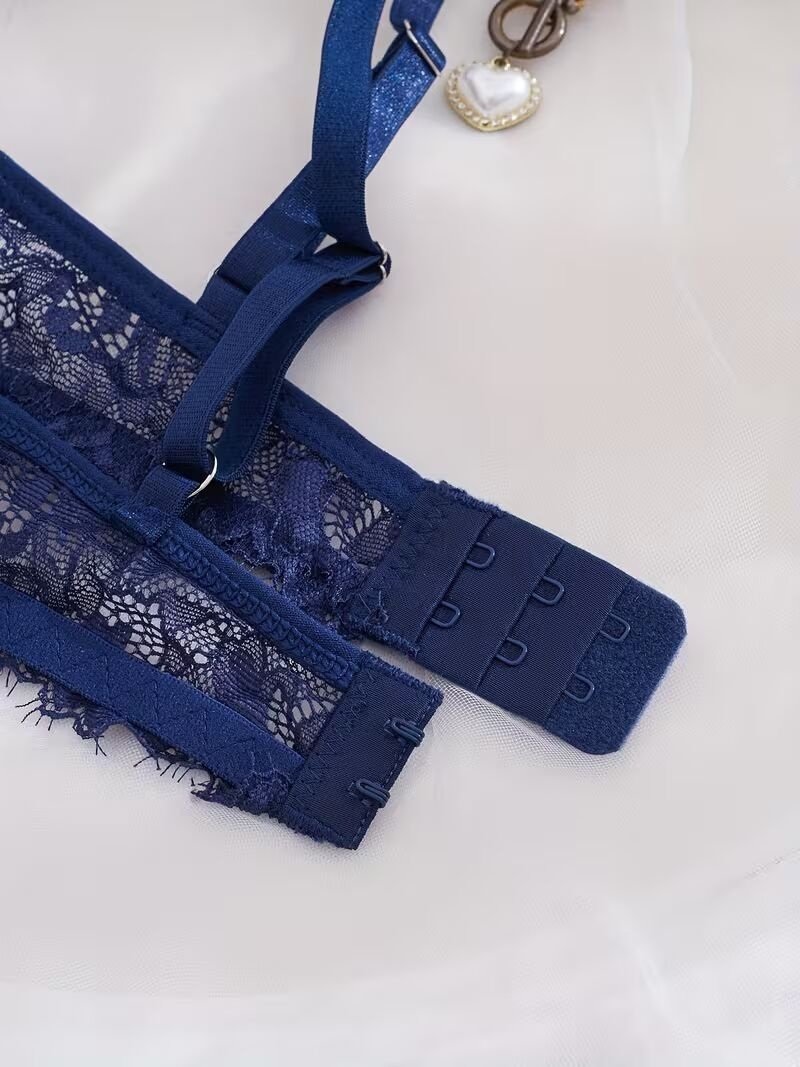 2pcs Women'S Sexy Lingerie Set -Medium Support, No Padding, Perfect for Adult,Seductive Clothing | Floral Lace Design (Blue)