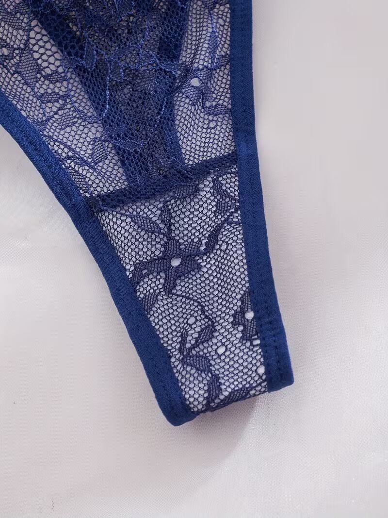 2pcs Women'S Sexy Lingerie Set -Medium Support, No Padding, Perfect for Adult,Seductive Clothing | Floral Lace Design (Blue)