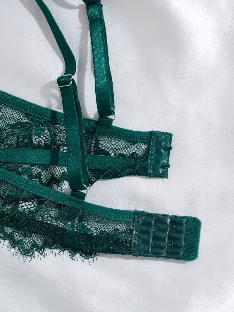 2pcs Women'S Sexy Lingerie Set -Medium Support, No Padding, Perfect for Adult,Seductive Clothing | Floral Lace Design (Green)