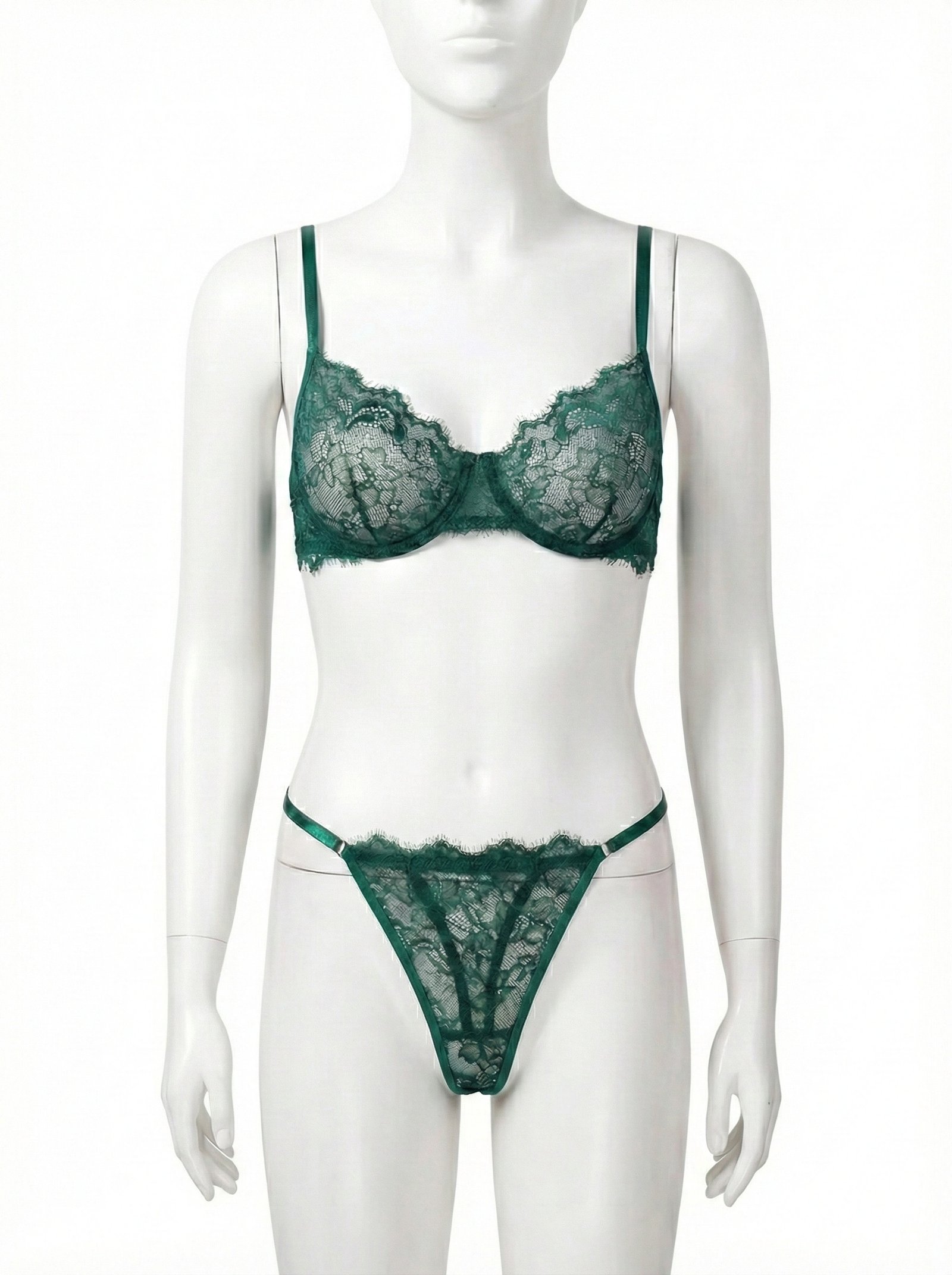2pcs Women'S Sexy Lingerie Set -Medium Support, No Padding, Perfect for Adult,Seductive Clothing | Floral Lace Design (Green)