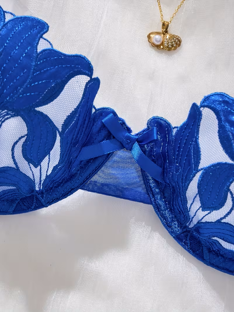 2pcs Women'S Sexy Lingerie Set -Medium Support, No Padding, Perfect for Adult,Seductive Clothing | Vivirasmi|Floral Lace Design (Dark Blue)