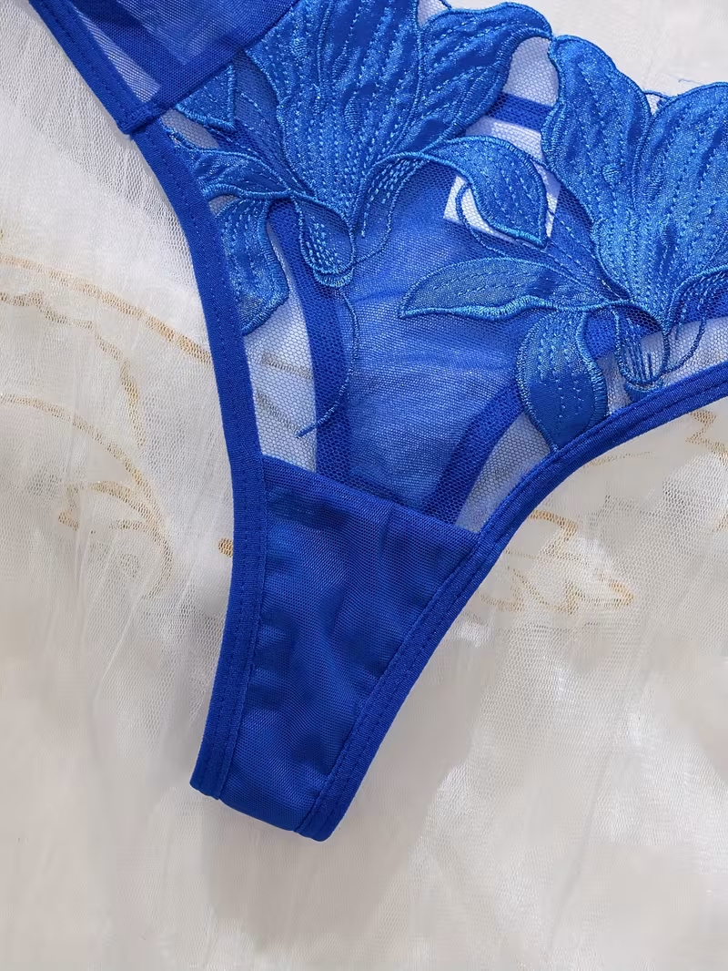 2pcs Women'S Sexy Lingerie Set -Medium Support, No Padding, Perfect for Adult,Seductive Clothing | Vivirasmi|Floral Lace Design (Dark Blue)