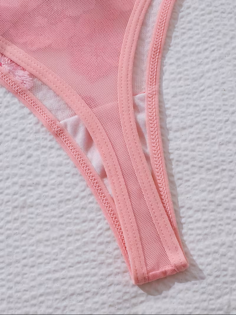 2pcs Women'S Sexy Lingerie Set -Medium Support, No Padding, Perfect for Adult,Seductive Clothing | Floral Lace Design ( Pink Flower)