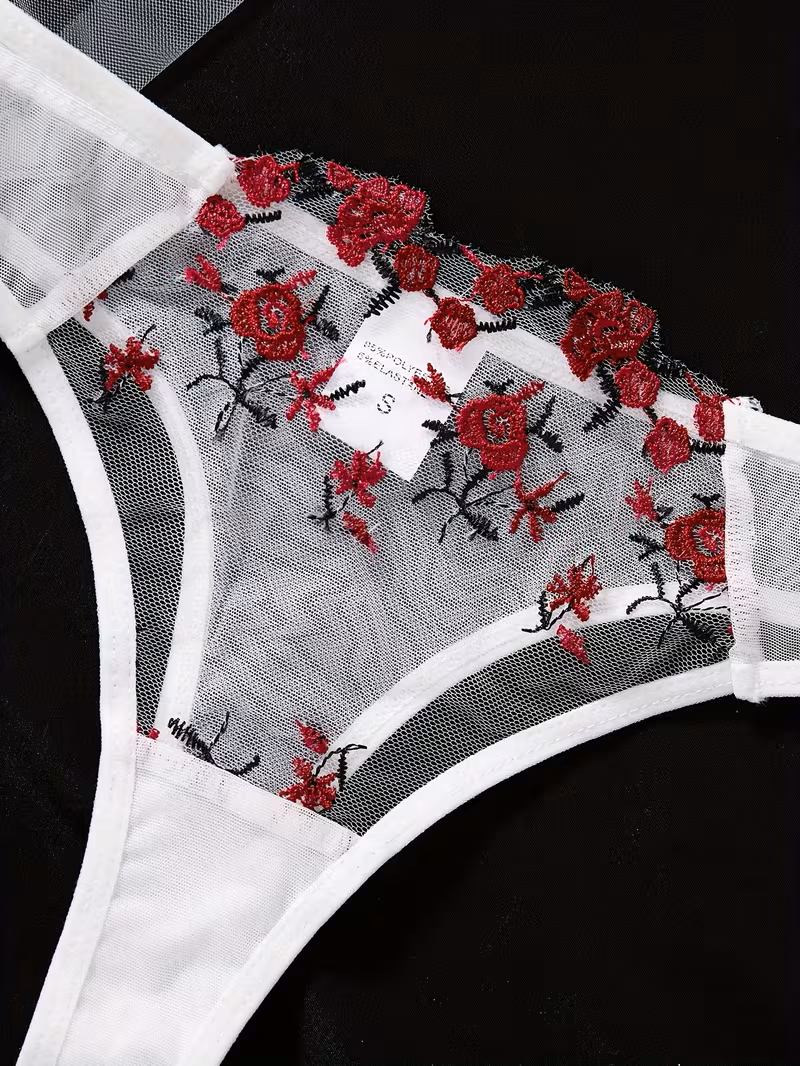 2pcs Women'S Sexy Lingerie Set -Medium Support, No Padding, Perfect for Adult,Seductive Clothing | Vivirasmi|Floral Lace Design (White Red)
