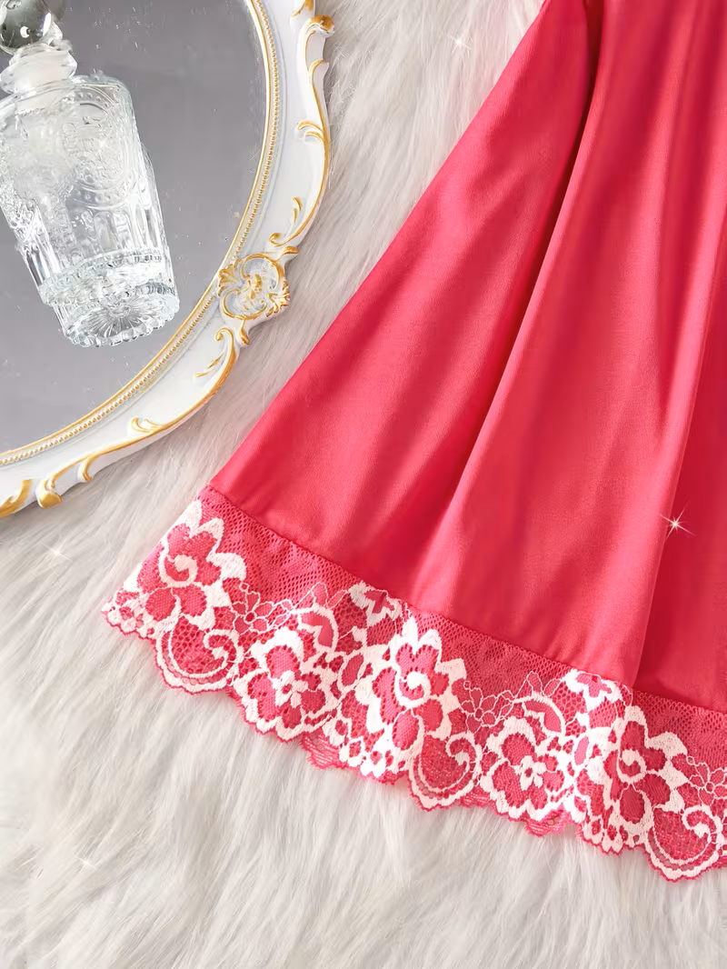 2pcs Women'S Sexy Lingerie Set -2-Piece Contrast Floral Lace Nightgown Set – V-Neck Babydoll & Matching Panty-Chemise Set-Floral Patchwork Babydoll with Panties – Elegant Sleepwear-Bridal Lingarie (Ro