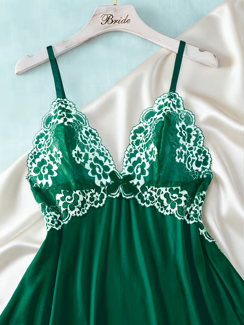 2pcs Women'S Sexy Lingerie Set -2-Piece Contrast Floral Lace Nightgown Set – V-Neck Babydoll & Matching Panty-Chemise Set-Floral Patchwork Babydoll with Panties – Elegant Sleepwear-Bridal Lingarie (Gr