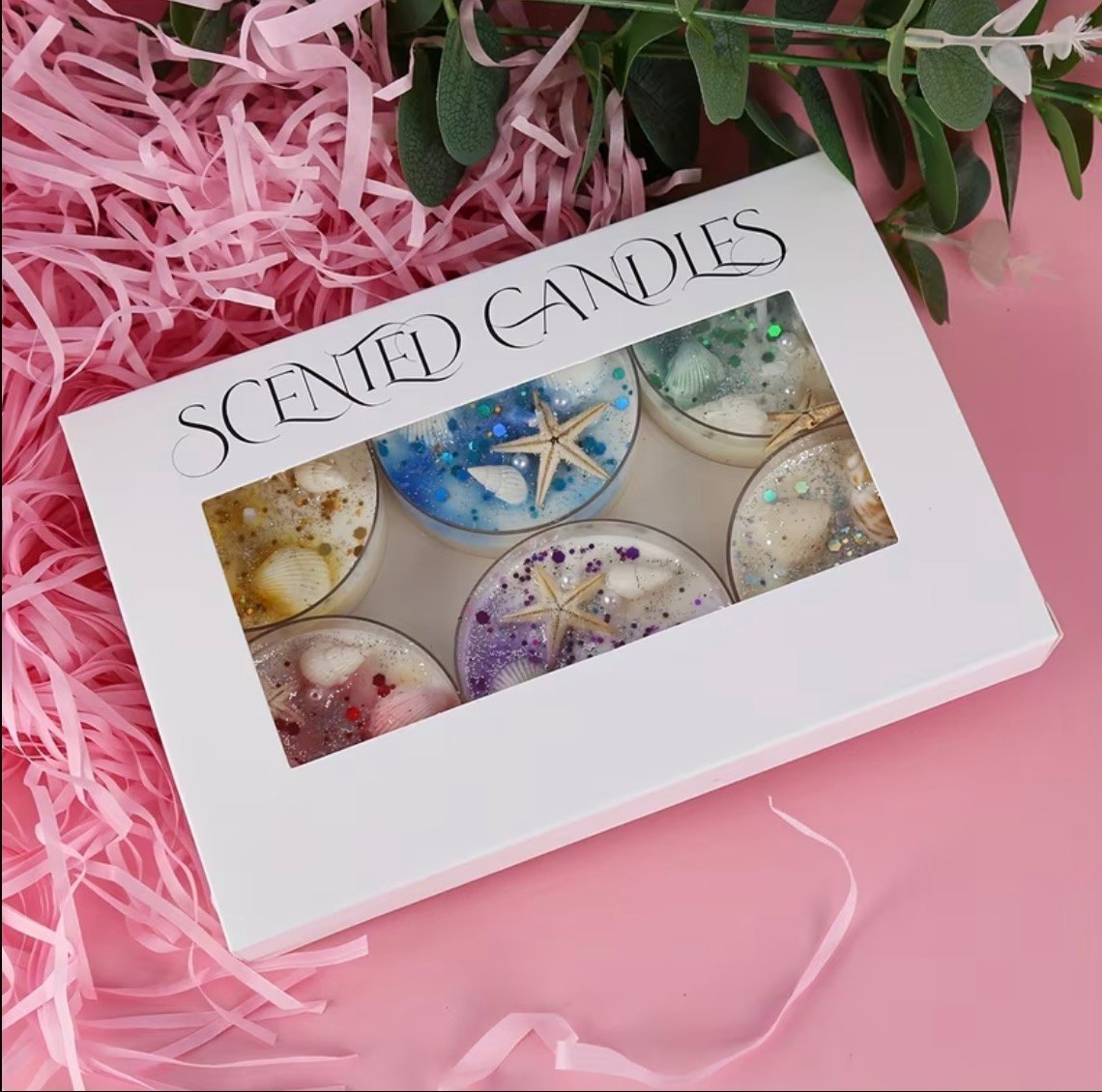 Scented candles gift set. 6 pieces 6 fragrances. Scented candles with crystals