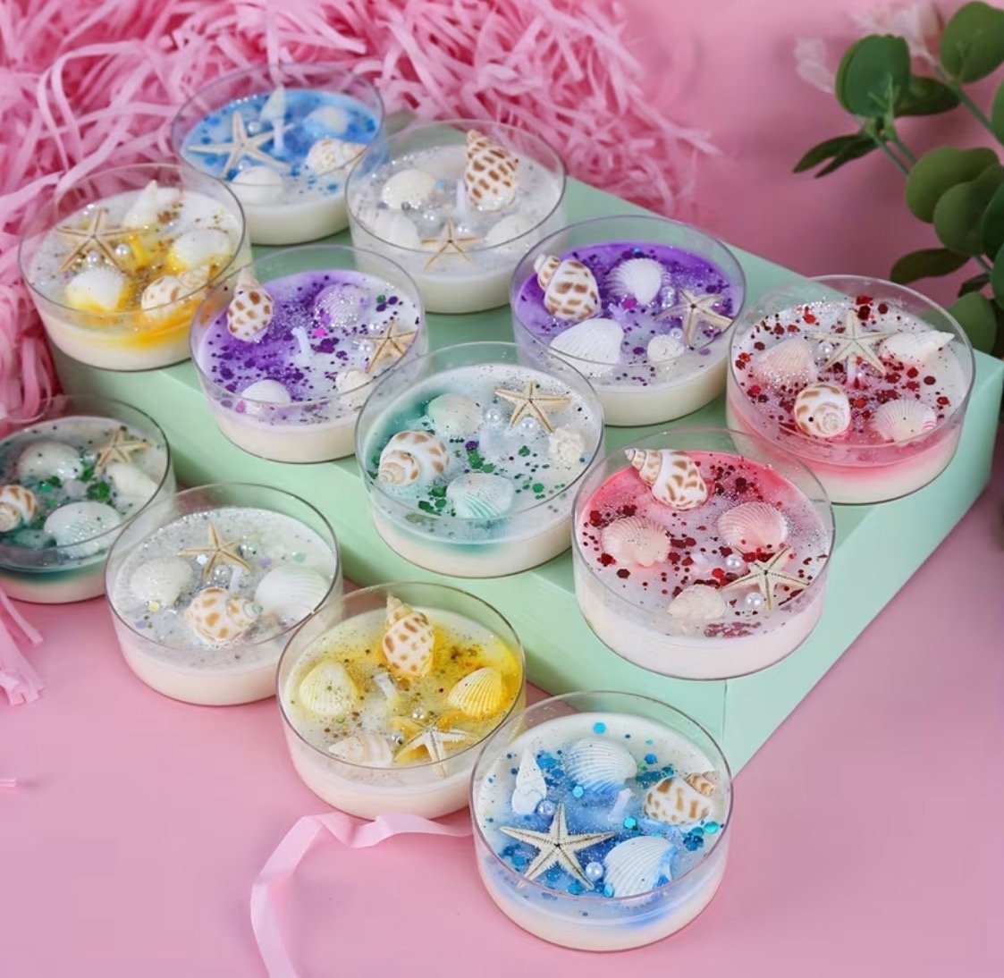 Scented candles gift set. 6 pieces 6 fragrances. Scented candles with crystals